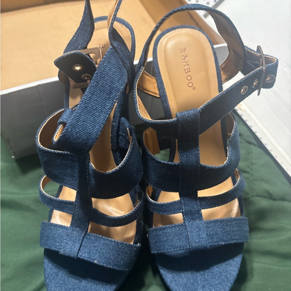 BAMBOO Women's Denim Blue Strappy Sandals